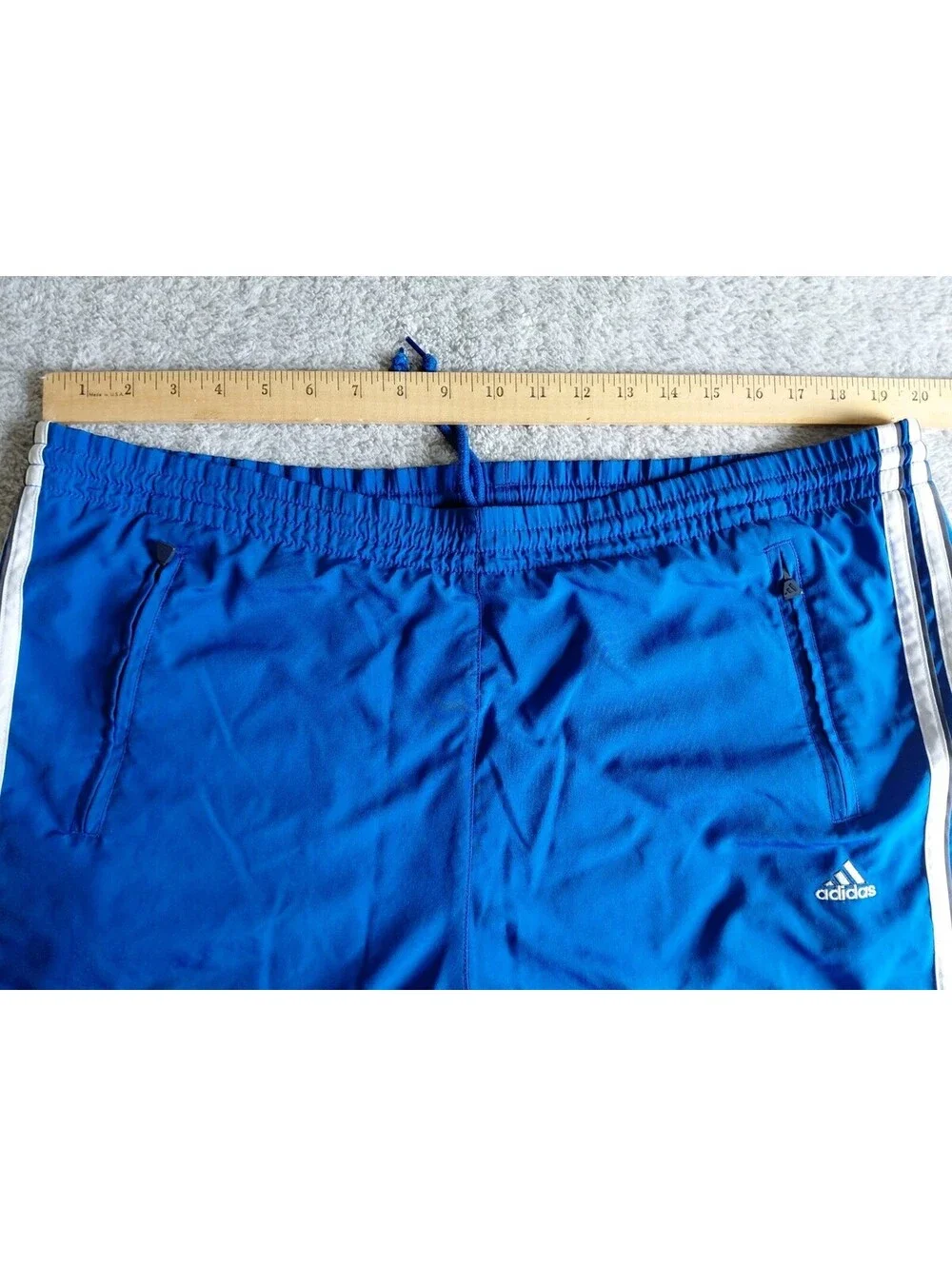 Vintage Adidas Lined Track Pants Mens Large Blue 3 Stripe Pockets Zip Hem